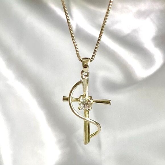 ADI# Sterling Silver Cross with Cz Accent & 18” Sterling Chain - Picture 5 of 11